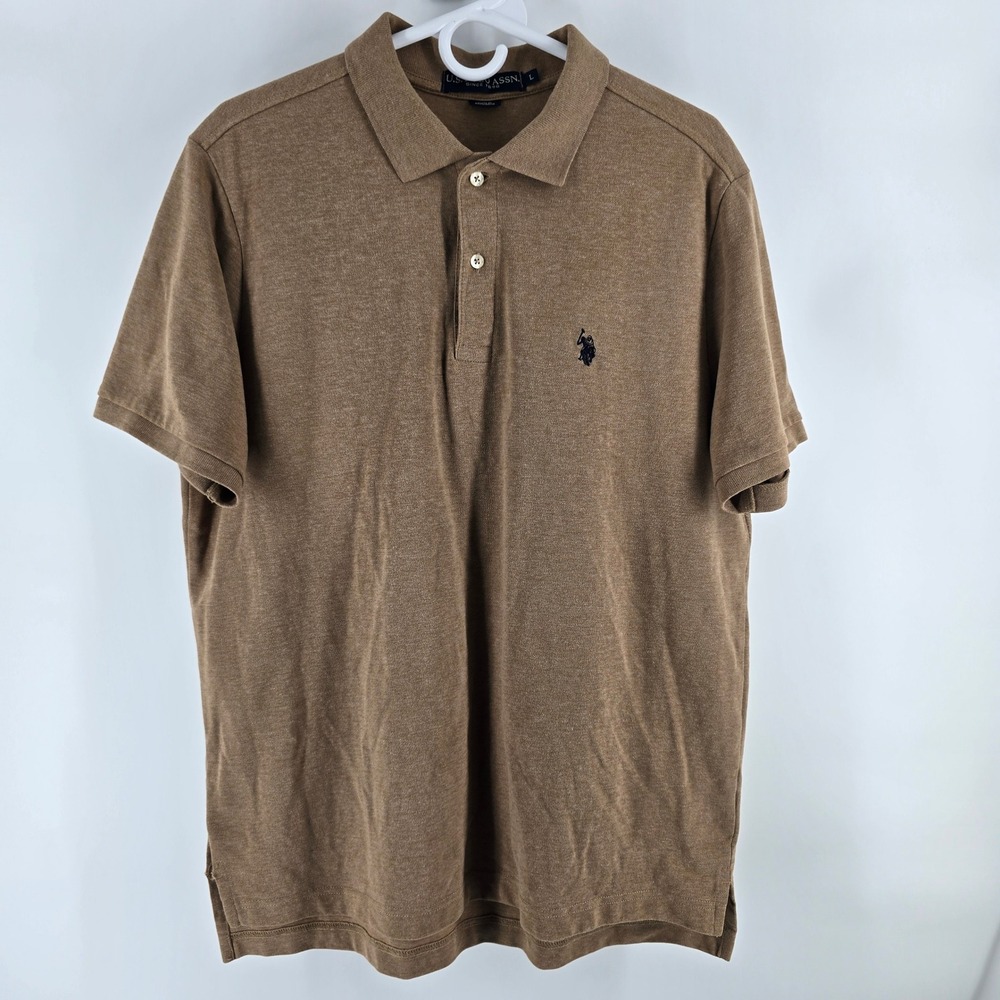 U.S. Polo Assn. Polo Shirt Men Large Brown Short Sleeve Heathered. PLEASE READ - Picture 5 of 15